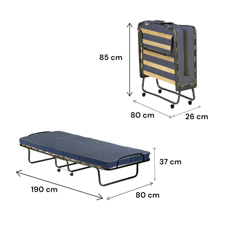 Daaronso folding bed, Camp bed with 12 slats, Mattress included, 80x190h37 cm, Cover included