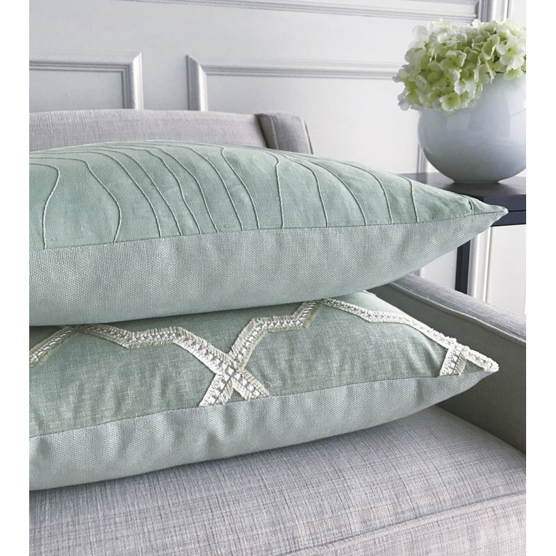 Embroidered Feather Reversible Throw Pillow
