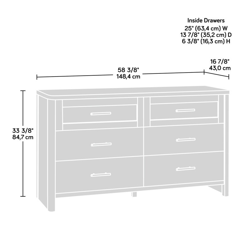 Commode 6 tiroirs Isabella Isle, finition blanche / rotin