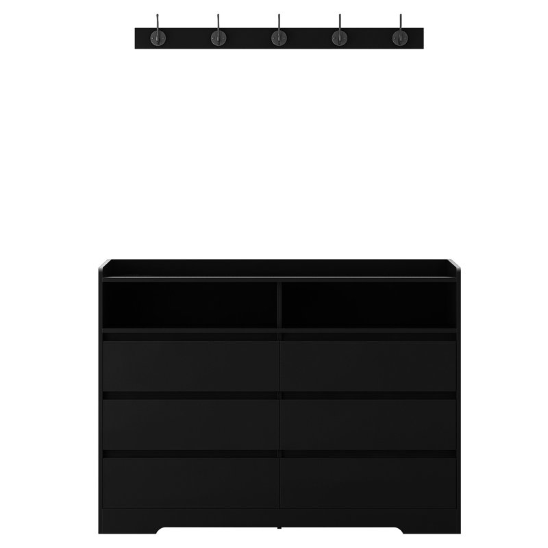 Le buffet de rangement de salon en noir - 6 tiroirs, offre un espace suffisant pour le multimédia et les livres avec 6 armoires