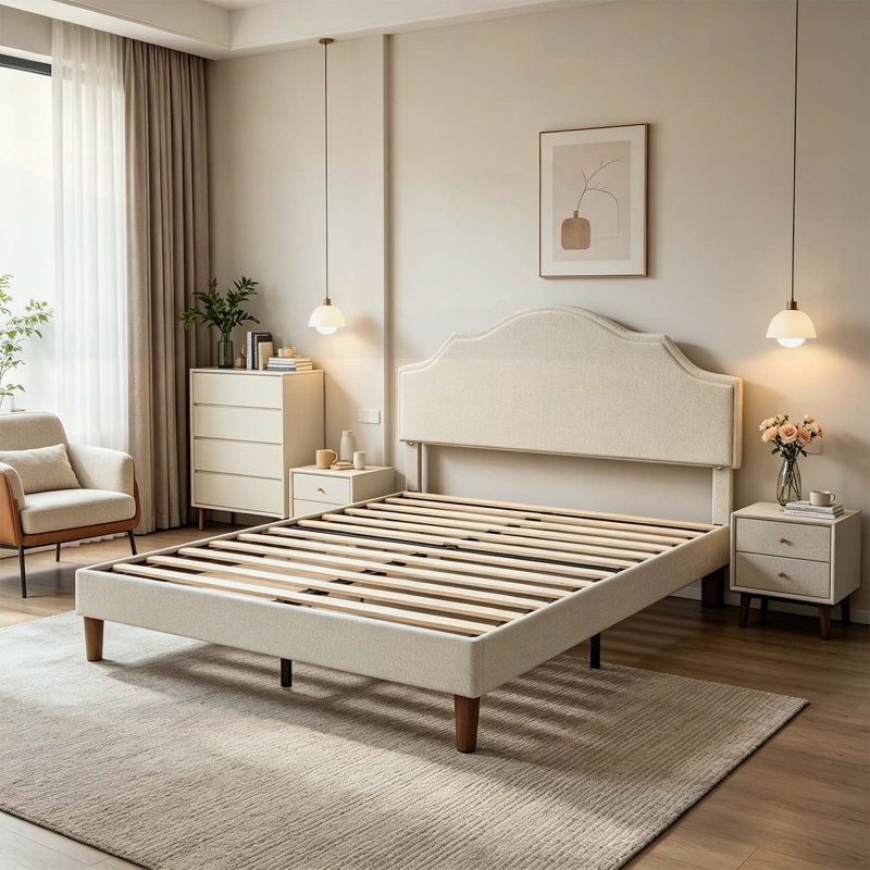 Lit plateforme moderne de style simple avec tête de lit réglable, sans sommier tapissier, Queen Size