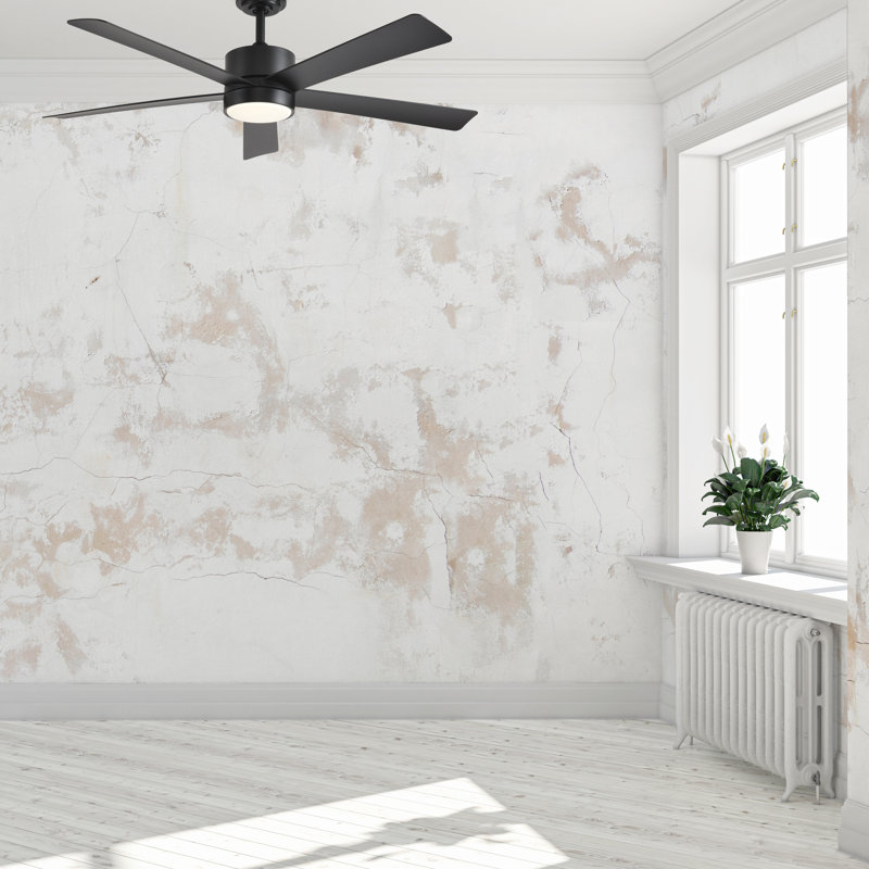 Ventilateur de plafond intérieur / extérieur Elys de 52 pouces avec éclairage haut / bas, noir mat avec pales noir mat, sélection de couleur 6CCT, DEL intégrée, télécommande (5 pales)