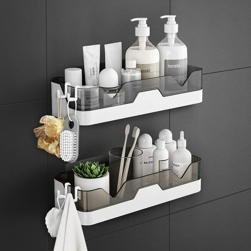 Ensemble de 2 paniers de douche, organisateur de douche séparable avec crochets, tablette de douche à double couche sans perçage (noir)