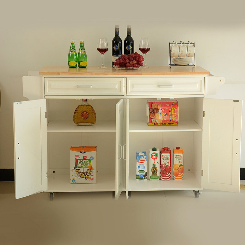 Kitchen Island & Kitchen Cart, Mobile Kitchen Island, Rubber Wood Top, Big & Adjustable Shelf Inside Cabinet For Different Utensils, Luxury Design Fits Party At Different Site.