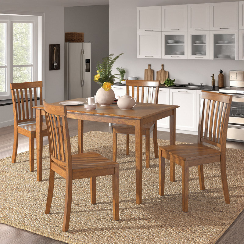 Alexa-Mae 4 - Person Solid Wood Top Four Leg Dining Set, Oak