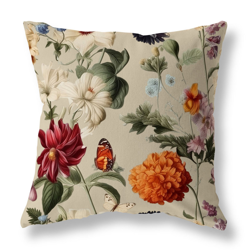 Coussin décoratif réversible Mixed Flower Delight, H 20 po x l 20 po, Ivoire / floral multi