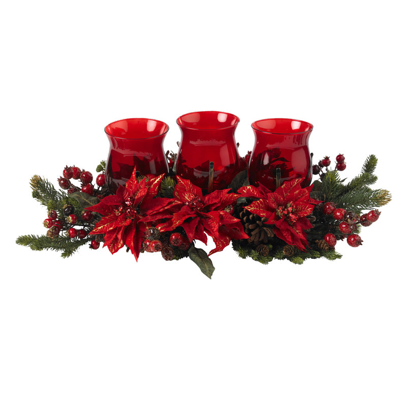 Candélabre poinsettia et baies