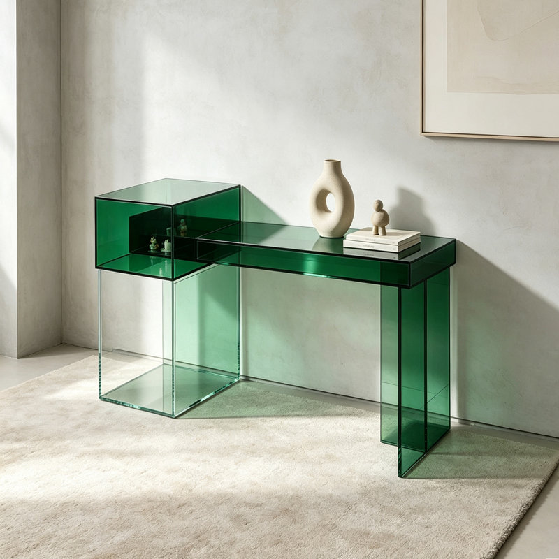 Console de hall d'entrée en acrylique transparent, H 31,5 po x l 47,24 po x P 15,75 po