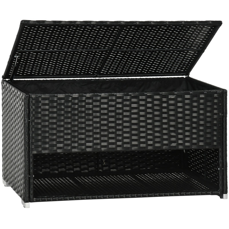 Outsunny Outdoor Deck Box & Shoe Storage, PE Rattan Wicker Towel Rack With Liner For Indoor, Outdoor, Patio Furniture Cushions, Pool, Toys, Garden Tools