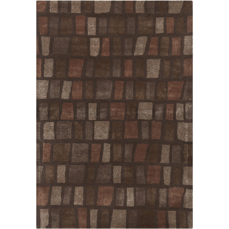 Tapis contemporain abstrait en laine touffeté à la main brun, rouge et brun clair 17 Stories, Rectangle 5 pi x 7 pi 6 po