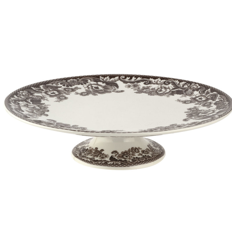 Spode Delamere Footed Cake Plate - Brown/White