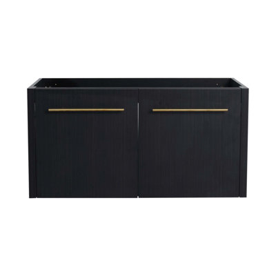 Meuble-lavabo mural 36 po, portes à fermeture douce, contreplaqué écologique durable, finition châtaignier noir