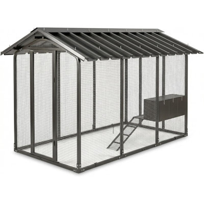 Heavy Duty Walk-in Chicken Coop 9x6x6 FT, All-Metal Predator-Proof Poultry Cage with 1.2mm Wire Mesh, Galvanized Steel Roof & 3 Nesting Boxes, Weatherproof Large Backyard Hen House for 10-20 Hens