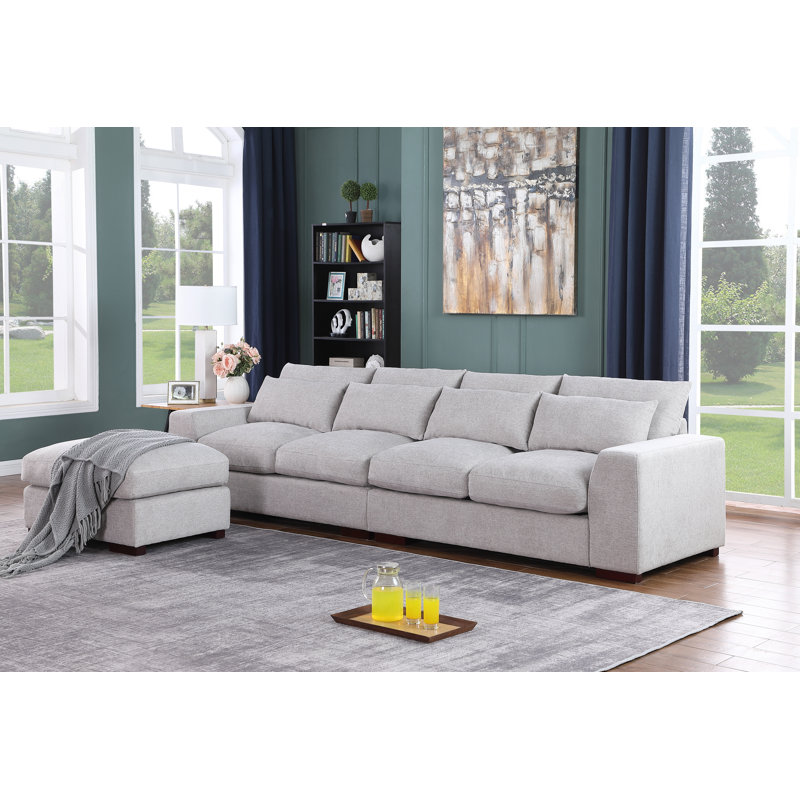 123" Wide Reversible Modular Sofa with Ottoman, Light Gray Linen Blend
