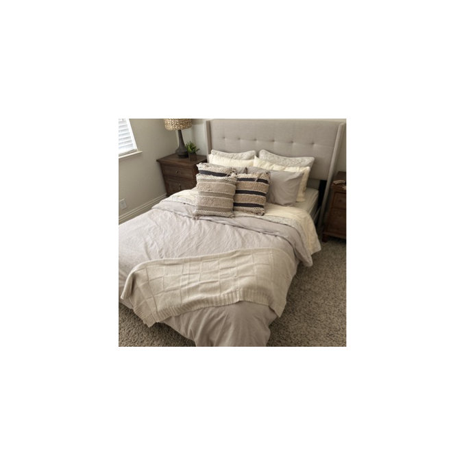 Lived in Look Duvet Cover Set, 100% Pure French Linen Made - Dark Beige, King Duvet Cover + 2 King Pillowcases