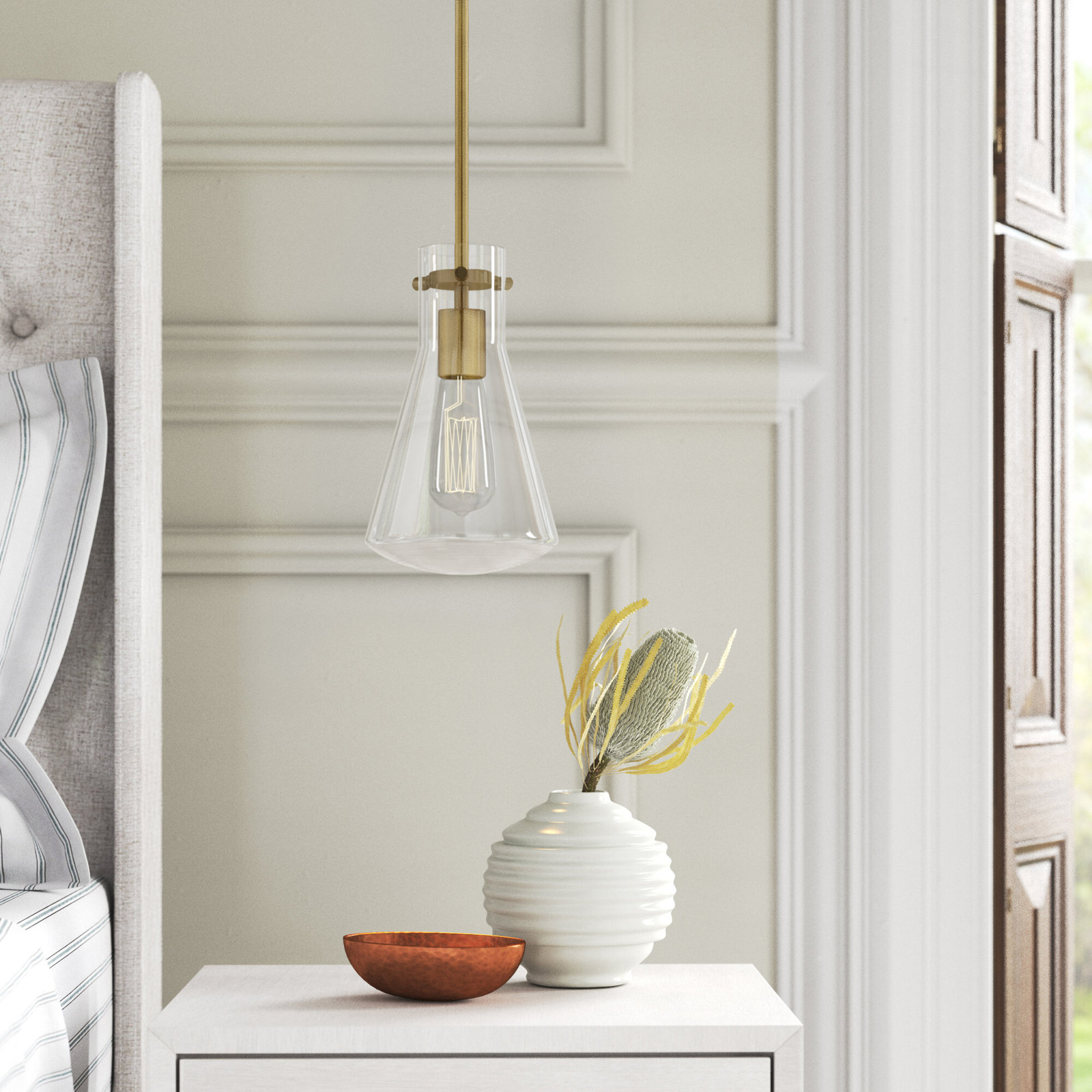Renata Dimmable Single Light Pendant, Natural Brass