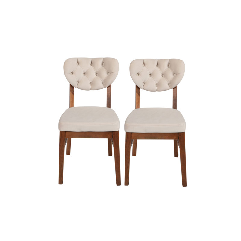 Elegant Velvet Fabric Chair Set, Walnut & Beige, 16.3 x 33.9 x 17.1 inches | 100% Wooden Frame, Seat Height: 15.4 inches, Bearing Capacity: 386 lbs | Perfect for Dining Room, Living Room, Traditional Design