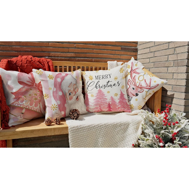 The Holiday Aisle® Christmas Pillow Covers 12X20 Set Of 4 For Christmas  Decorations Santa Claus Christmas Tree Reindeer Pink Bow Polka Dots Stripes  Christmas Pillows Throw Pillow Covers Christmas Farmhouse Decor