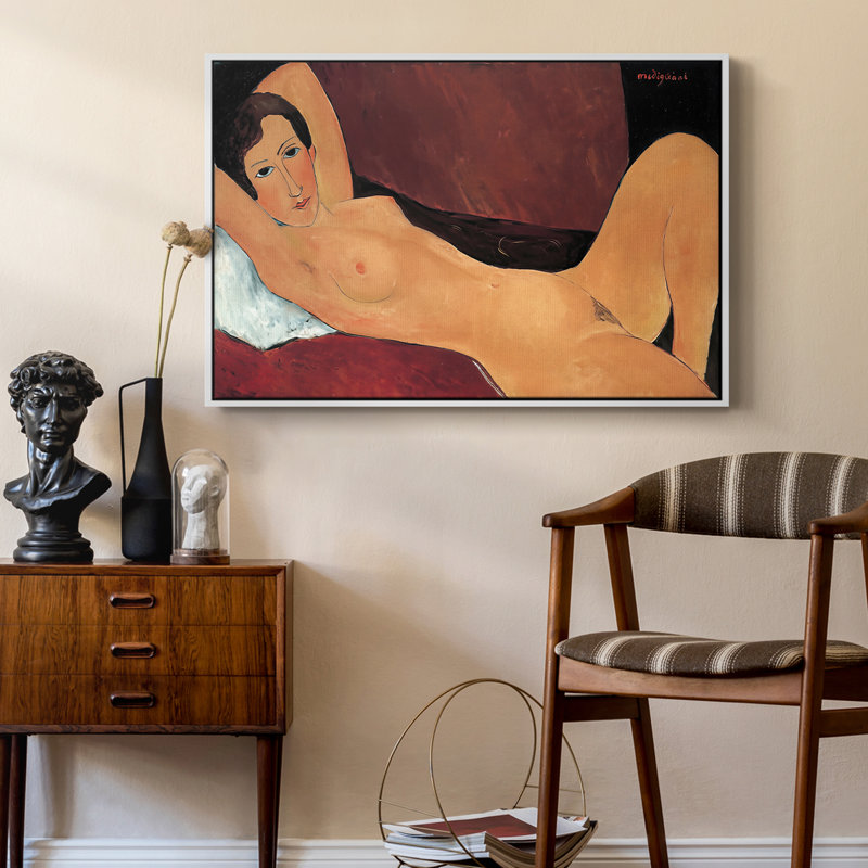«Reclining Nude», 1917 - Amedeo Modigliani, toile tendue avec châssis, 24 po x 36 po, Blanc