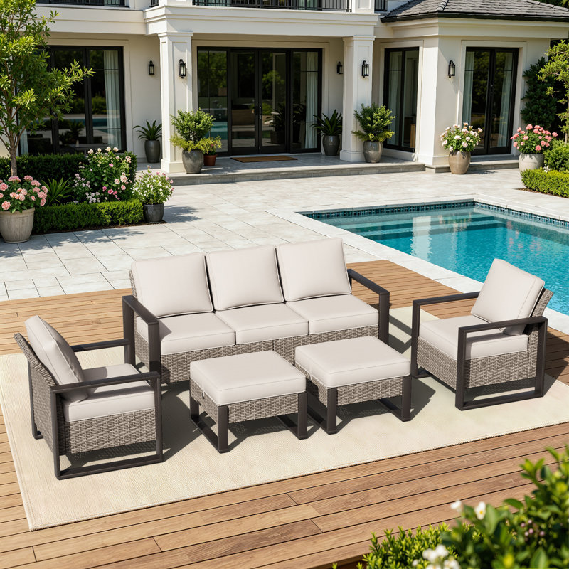 Brayson Wicker 5 - Person Patio Conversation Set with Cushions, Beige