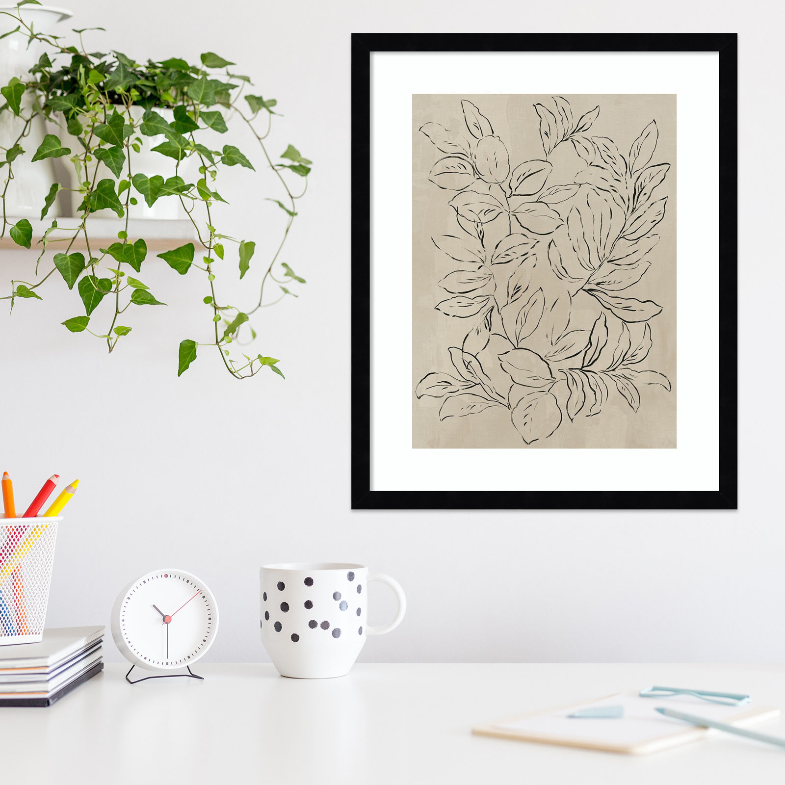 Kimbell "Outlined Leaves II" Print, Black, 21.25" H x 17.25" W