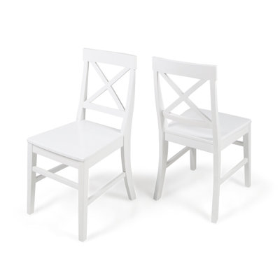 Roshan Farmhouse Acacia Wood Dining Chairs, White  (Set Of 2)