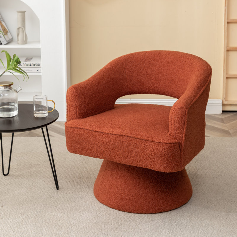 Fauteuil demi-tonneau pivotant de 28 po Kenzlee, Tissu orange en peluche