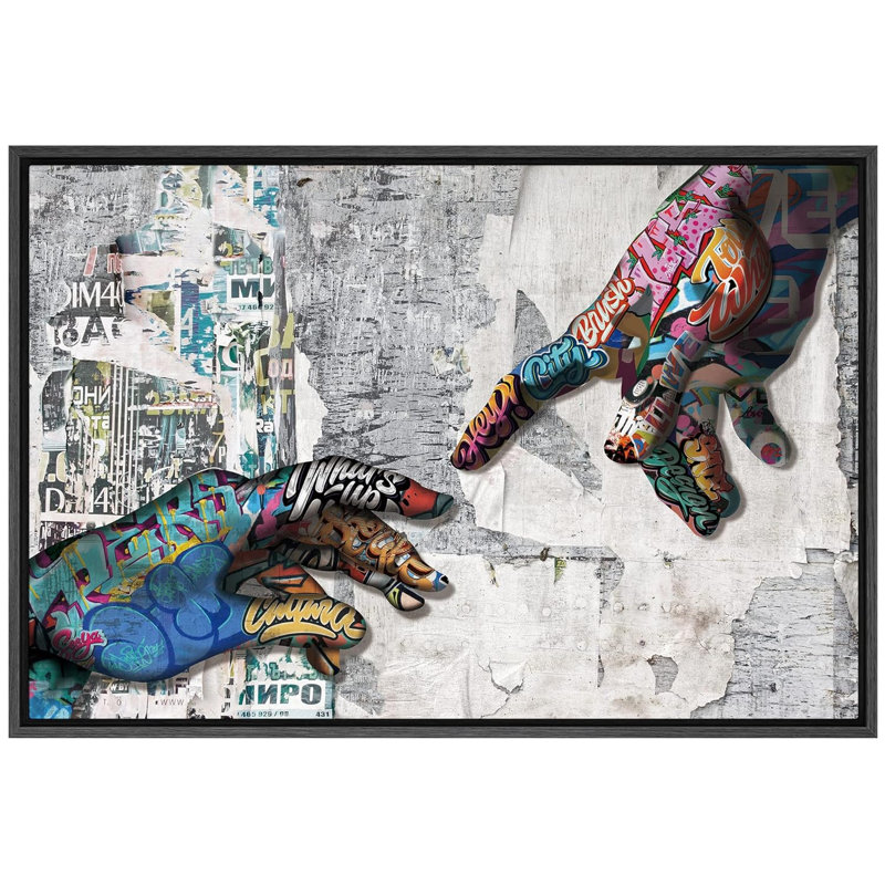 «Colorful Collage Hands Of God» par Michelanglo Graffiti & Street Art Pop Art, urbain moderne multicolore sur toile