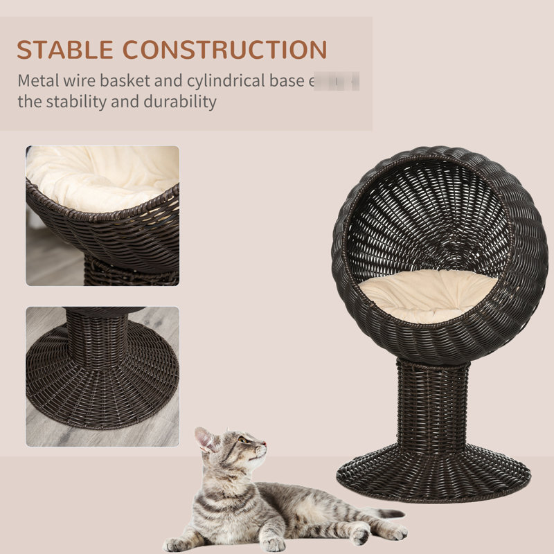 27" Elevated Cat House With Cushion, For Your Feline Create A Peaceful Space