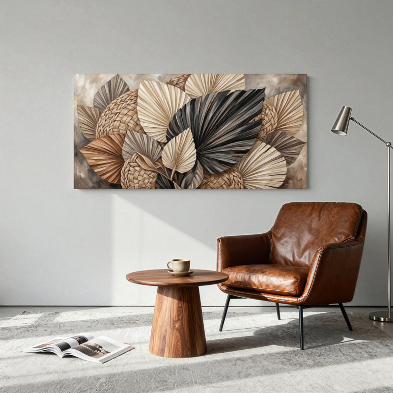 Ensemble de 1 tableau sur toile à motif de feuilles de palmier, 46“W x 24”H, Wrapped Canvas