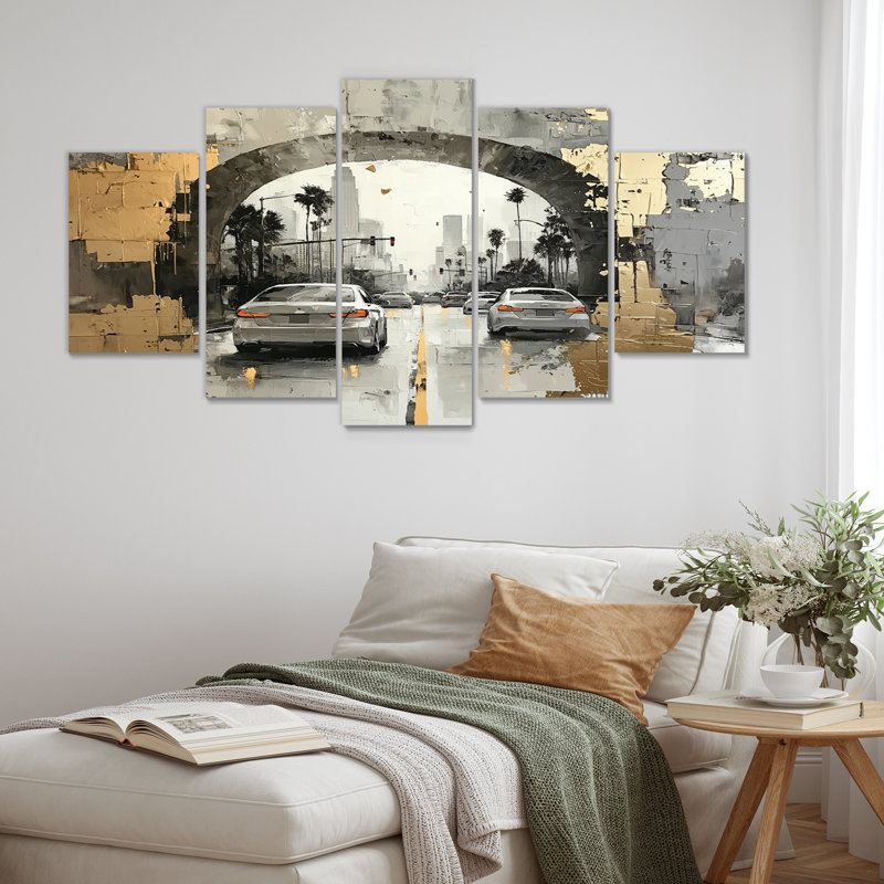 Los Angeles dans des tons dorés et gris - Ensemble de décoration murale Los Angeles