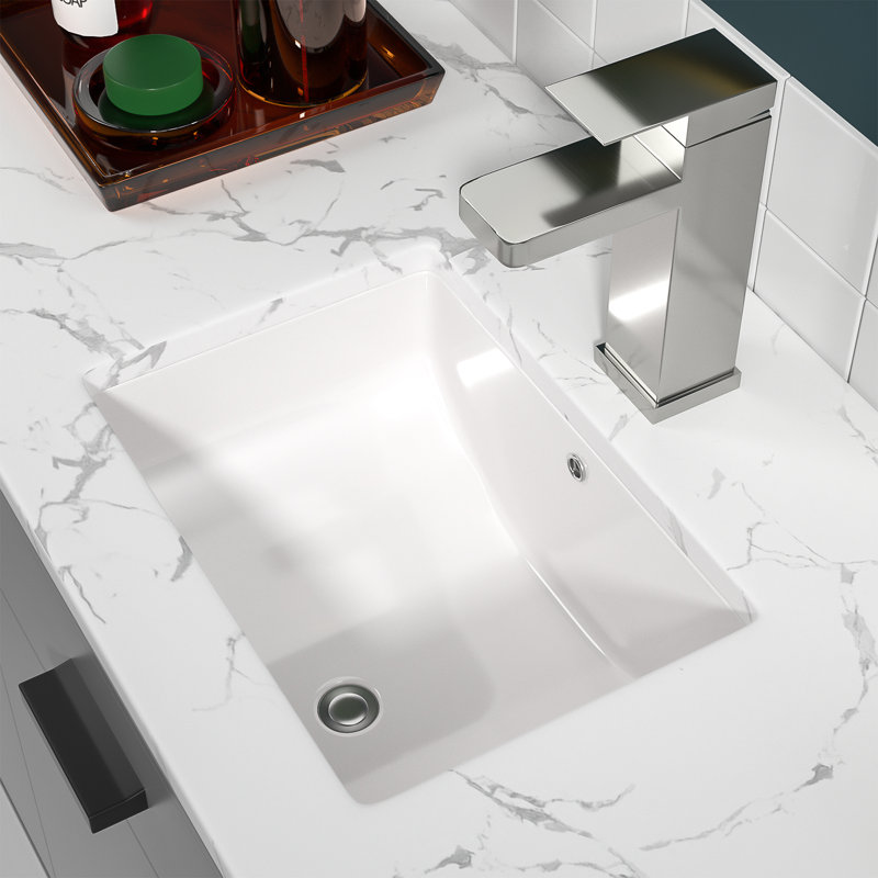 20" L x 14" W Ceramic Rectangular Undermount Bathroom Sink with Overflow