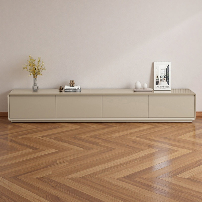 Meuble télé moderne en bois massif avec armoires et tiroirs, H 13,78 po x L 94,48 po x l 15,75 po