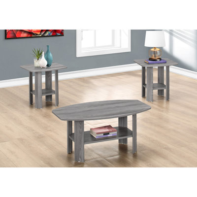 Table 3 pièces pour le salon: tables basses et tables de bout en stratifié gris avec intérieur de la maison: tables, pièces