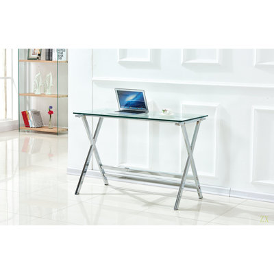 Glass Computer Desk, Transparent Tempered  Glass Laptop Table With Rounded Edges Desks, Sofa Table