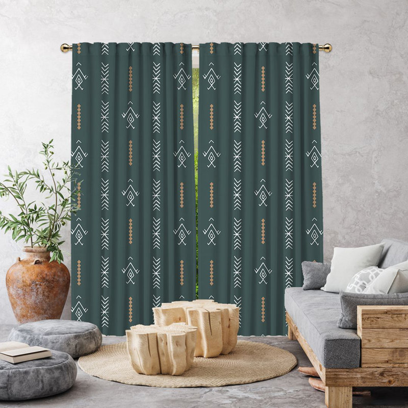 Boho Pattern Lined Single Panel Curtain, 140cm Width x 275cm Drop, Dark Mint