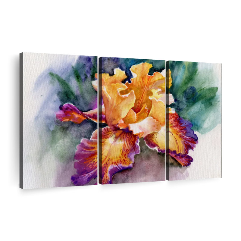 «Yellow Iris Flower», 3 pièces, H 36 po x l 57 po