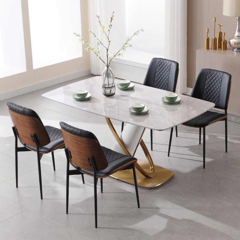 Black Faux Leather Upholstered Side Chairs with Metal Legs, Set of 2