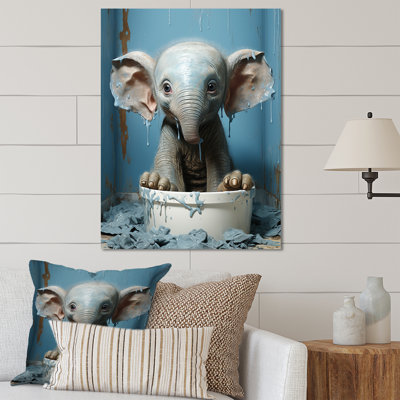 Elephants Splash In Bathroom - Toilet Metal Wall Art