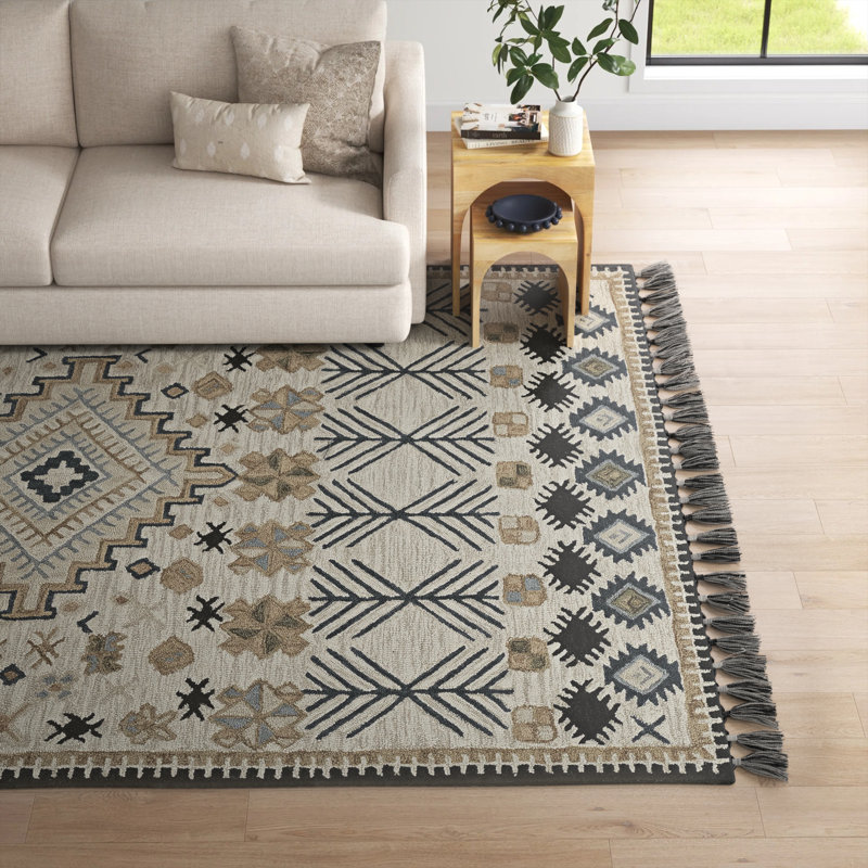 Anine Hand Tufted Wool Geometric Indoor Rug, Rectangle 5' x 8'