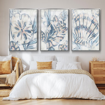 «Beach Shell Fresco I», ensemble de 3 toiles encadrées
