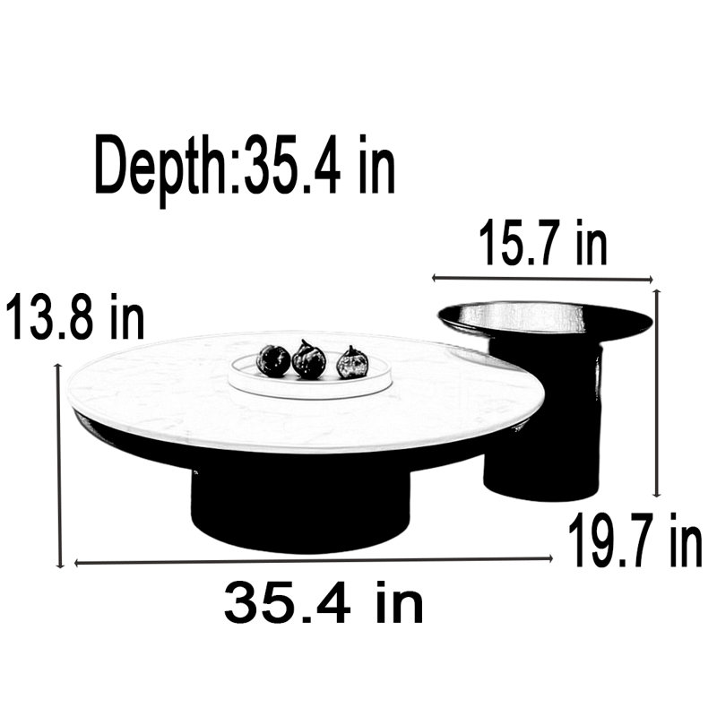 Table basse italienne en marbre blanc, H 13,8 po x L 35,4 po x l 35,4 po
