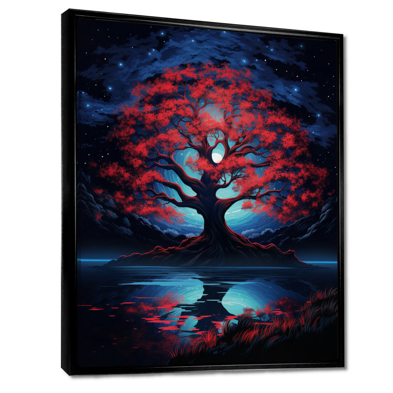 Titouan - décoration murale arbre chêne, H 20 po x l 12 po x P 1 po, Toile avec cadre flottant noir