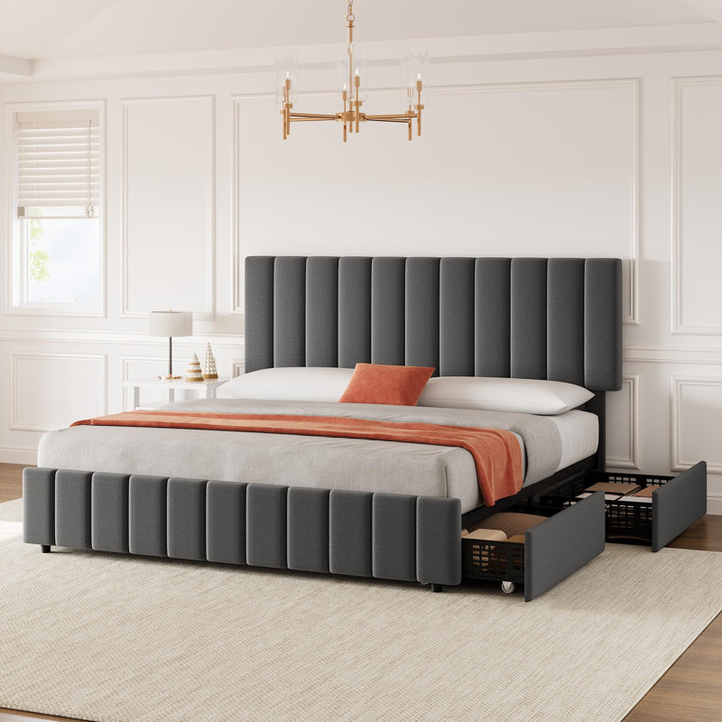 Ditchko Upholstered Slat Bed, Full, Dark Gray