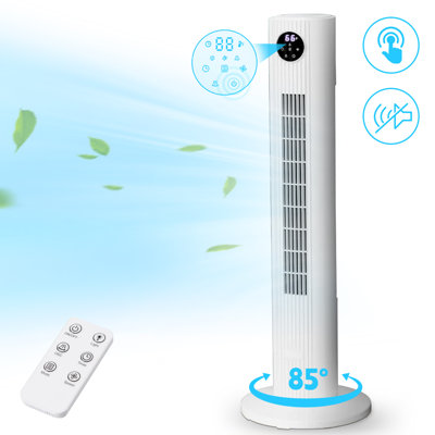 35" Tower Fan For Home, 85° Oscillating Tower Fan, 4 Modes & 3 Speeds Standing Floor Fan With 12H Timer, Bladeless & Family-Safe Design With Remote Control, (Black - White Mix)