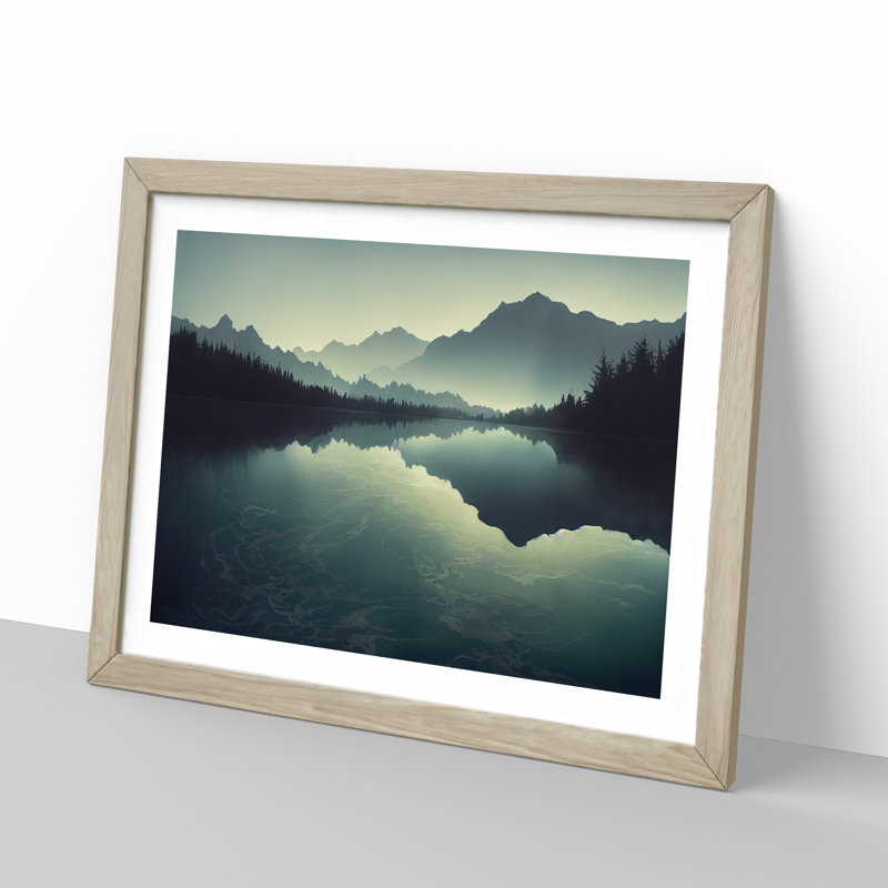 Mountain Lake Reflection Vol.7 - Single Picture Frame Print, 25cm H x 34cm W x 2cm D, Oak Framed
