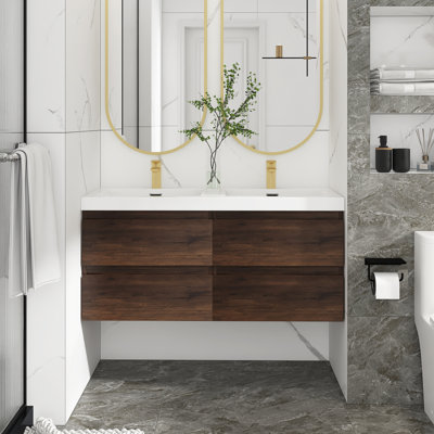 Meuble-lavabo double 48 po avec plateau en résine Manthan