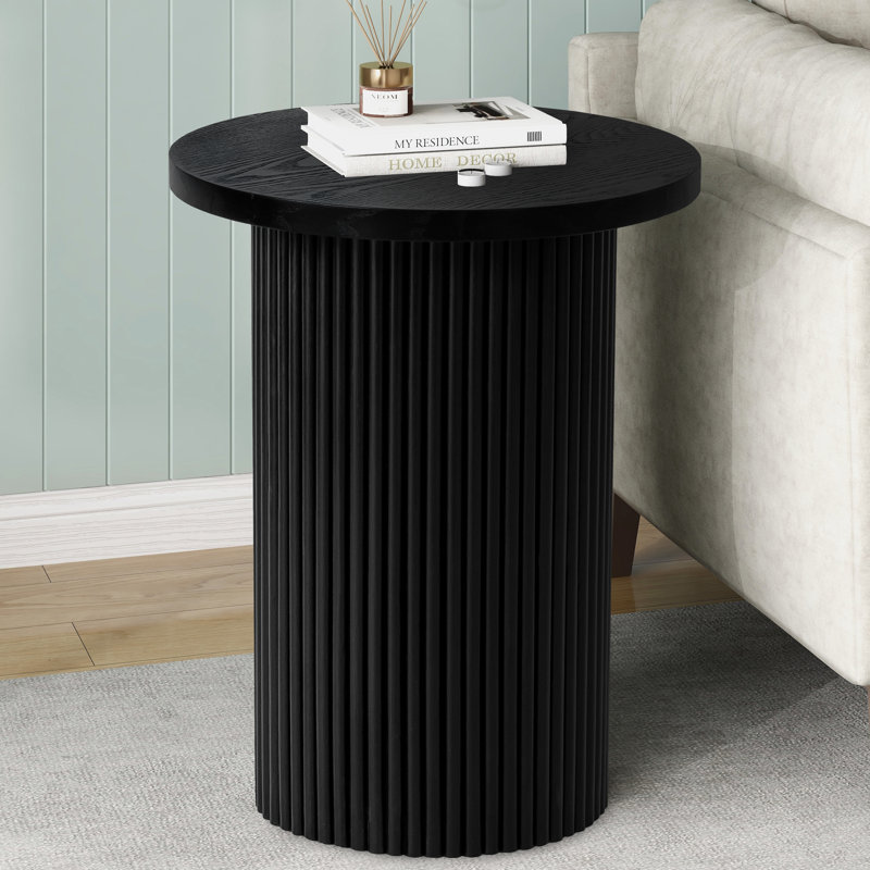 Tierra 43x56cm Solid Wood End Table Pedestal Round Small Sofa Table, Black