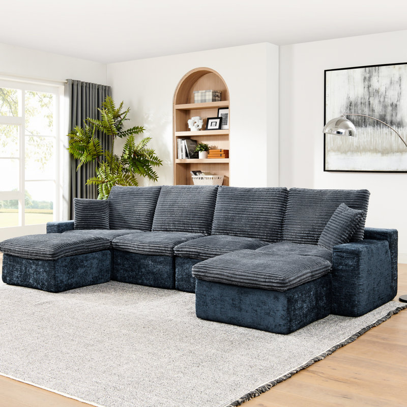 142 po. Moderne en U de 142 po avec siège profond, canapé modulaire bleu pour le salon, sans assemblage, canapé confortable, siège, style, assemblage