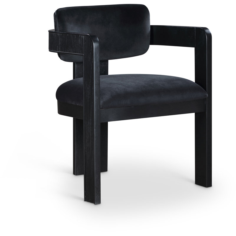 Sacha Frink Upholstered Dining Arm Chair, Black Velvet, Black